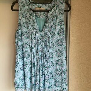 LOFT Sleeveless Aqua Floral Blouse